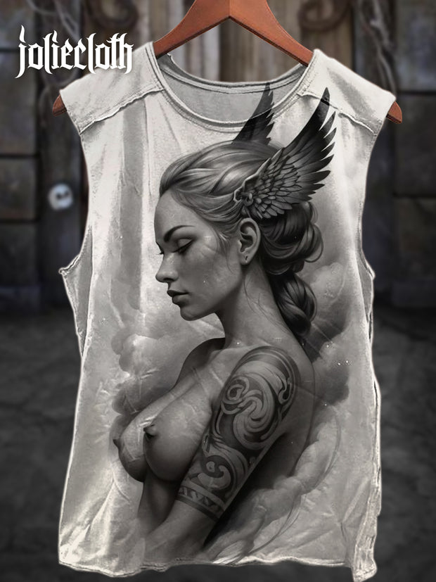 Unisex Retro Valkyrie Art Illustration Printed Casual Cotton Tank Top