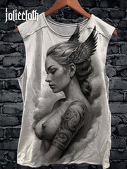 Unisex Retro Valkyrie Art Illustration Printed Casual Cotton Tank Top