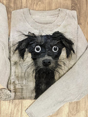 Art Texture Retro Old Painting Dog Animal Art Print Casual T-Shirt