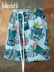 Men's Hawaiian Tiki Art Illustration Printed Casual Shorts