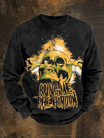 Men's Flame Skull Bones Vintage Print Casual Sweatshirt