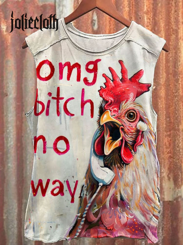 Unisex Funny Rooster Art Illustration Printed Casual Cotton Tank Top