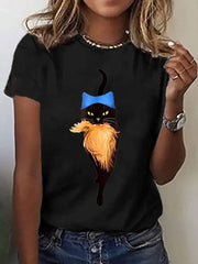 Women's Pussy Hat Cat&Orange Feminist Print T-Shirt