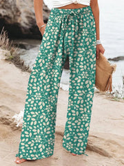 Women's Retro Flowers Printed Linen Casual Pants