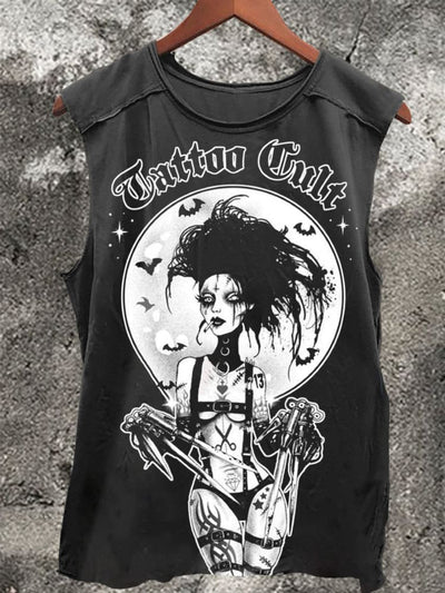 Unisex Tattoo Scissorhands Vintage Print Casual Tank Top