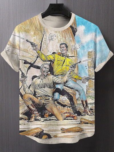 Men's Western Cowboy Wars Art Print T-Shirt