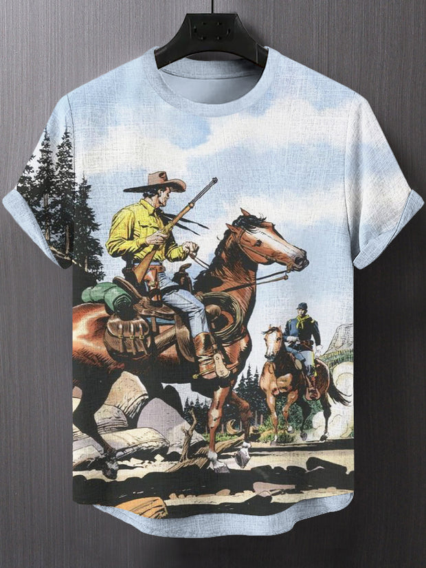 Men's Western Cowboy Hunter Riding Horse Art Print T-Shirt