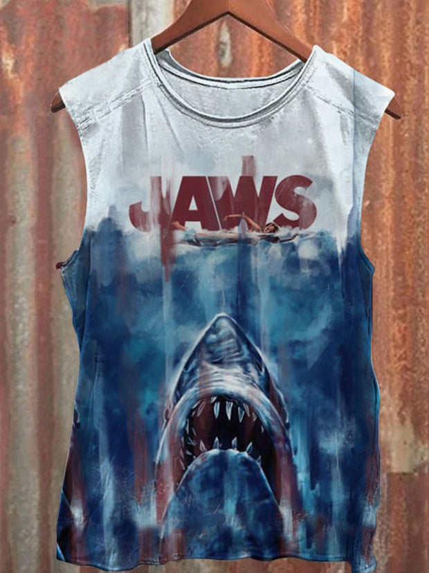 Unisex Vintage Jaws Magnet Art Illustration Printed Casual Tank Top