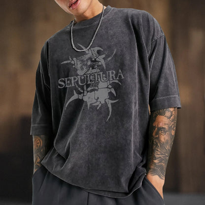 Unisex  Vintage Washed Sepultura Heavy Metal Band T-shirt