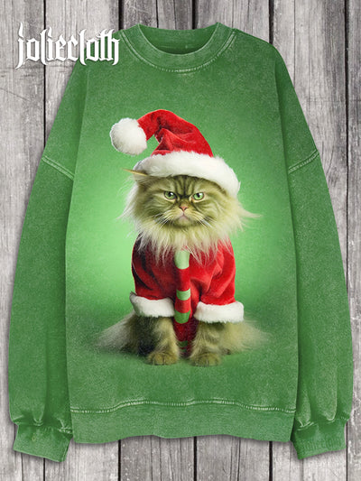 Unisex Grinch Cat Magic Art Illustration Printed Casual Long Sleeve Sweatshirt