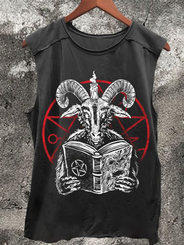 Unisex Horror Goat Vintage Print Casual Tank Top