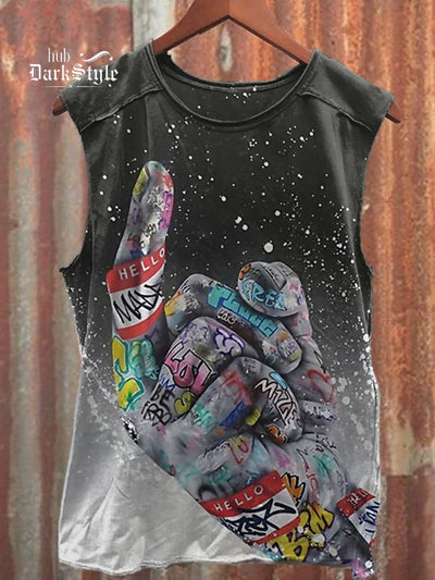 Unisex Retro Graffiti Art Pattern Print Casual Cotton Tank Top