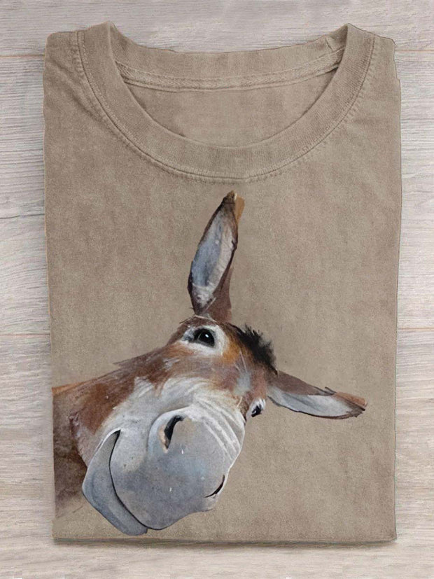 Unisex Funny Donkey Art Illustration Print Casual T-Shirt