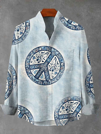 Hippie Art Print Cotton Long Sleeve Shirt