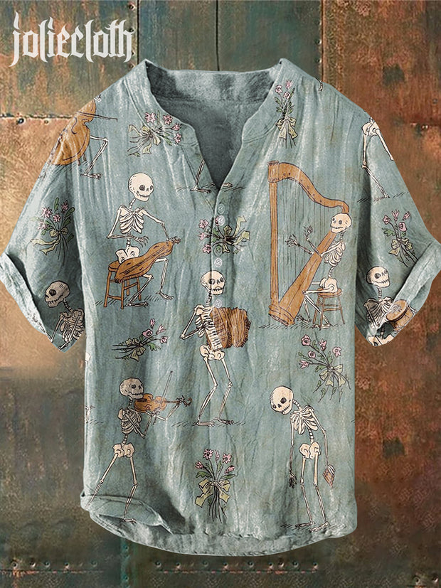 Man's Funny Skull Art Illustration Print Casual Shirt