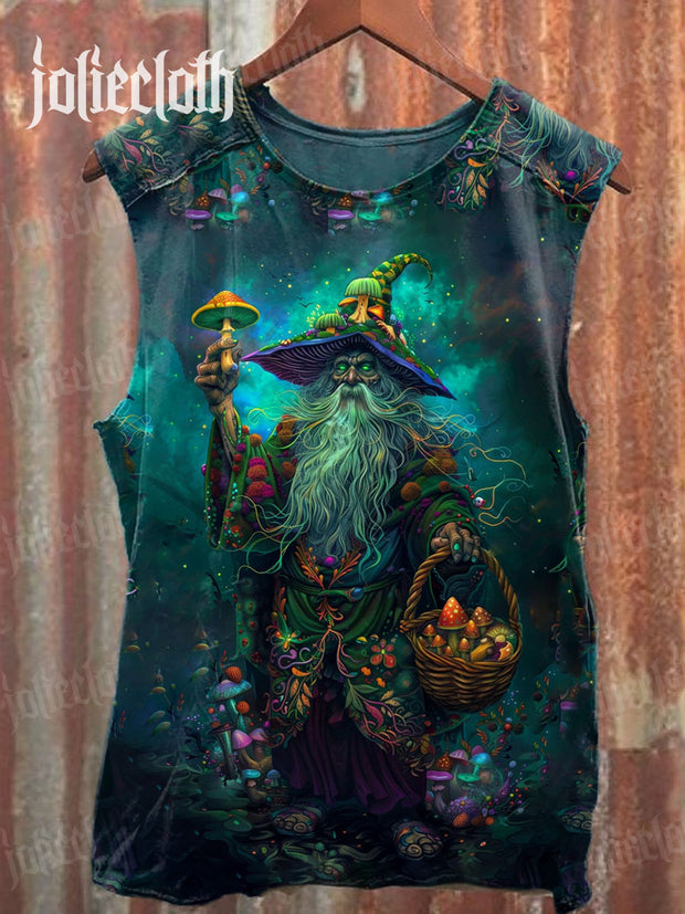 Unisex Fantasy Mushroom World Art Illustration Printed Casual Cotton Tank Top