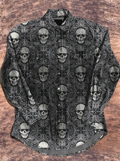 Men's Retro Dark Skull Long Sleeve Shirt