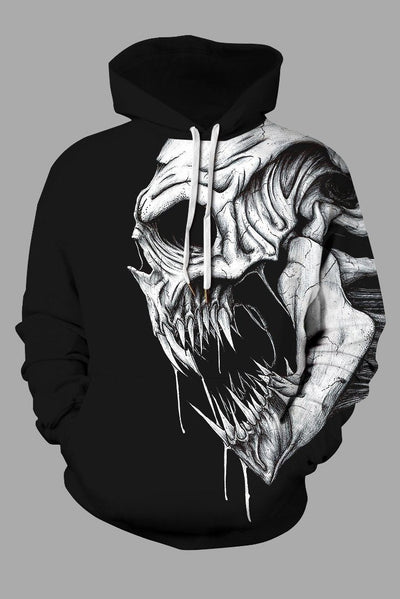 Street 3D Skull Printed Hooded Sweatshirt