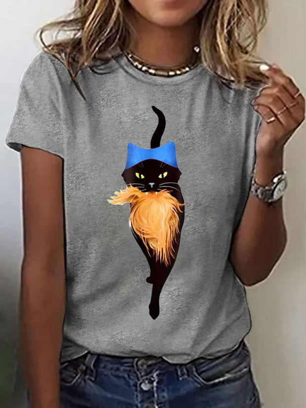 Women's Pussy Hat Cat&Orange Feminist Print T-Shirt