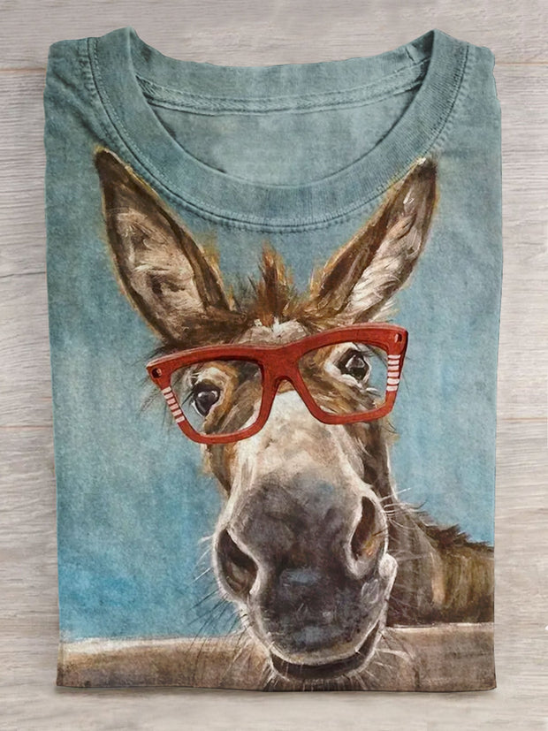 Unisex Cute Funny Donkey Art Illustration Print Casual T-Shirt