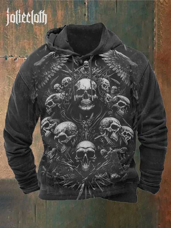 Man's Outdoor Vintage Skull Print Hoodie