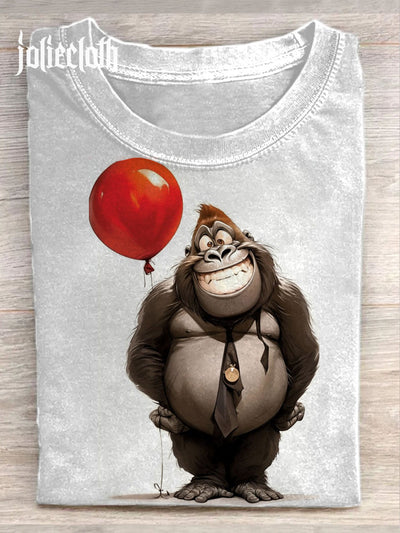 Unisex Funny Monkey Art Illustration Printed Casual Cotton Crew Neck T-Shirt