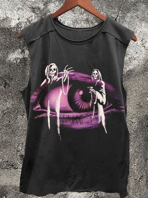 Unisex Skull Eyes Vintage Print Casual Tank Top