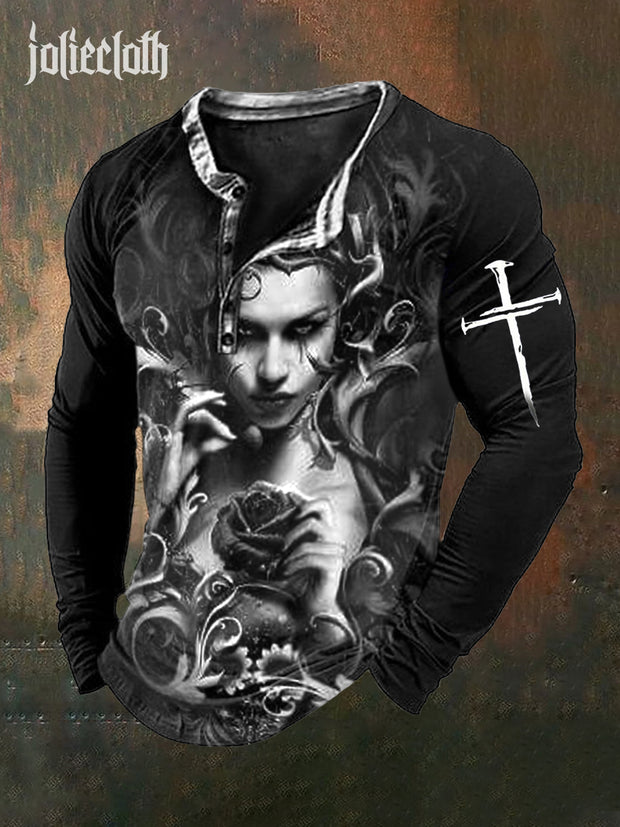 Men's Retro Punk Print Casual Long Sleeve T-Shirt