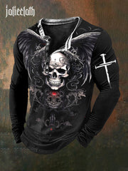 Men's Retro Punk Skull Print Casual Long Sleeve T-Shirt