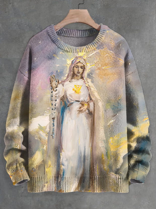 Men's Virgin Mary Oil Painting Print Knit Sweatshirt