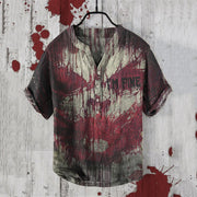 I'm Fine Bloodstained Abstract Human Face Halloween V-Neck Cotton And Linen Blend Shirt