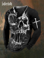 Men's Retro Punk Skull Print Casual Long Sleeve T-Shirt