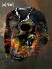 Men's Retro Punk Skull Print Casual Long Sleeve T-Shirt