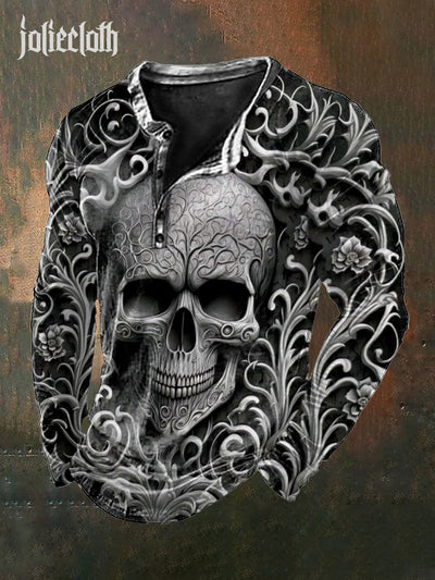 Men's Retro Punk Skull Print Casual Long Sleeve T-Shirt