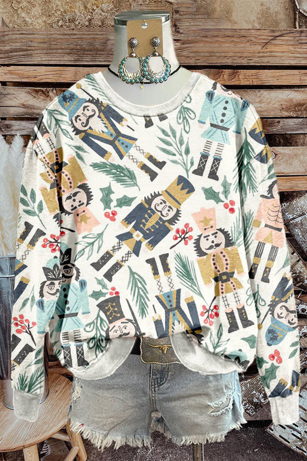 Sweet Christmas Nutcracker Print Sweatshirt