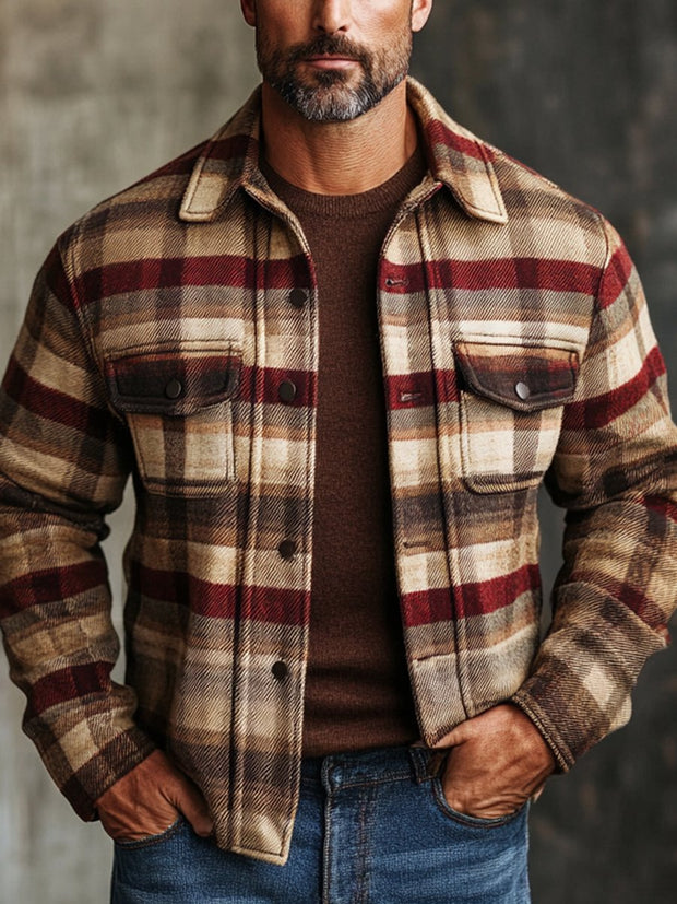 Men's Casual Jacket Autumn Plaid Print Long Sleeve Jacket