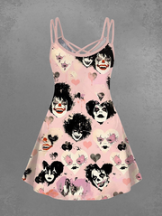 Women's Distressed Heart Clown Print Crisscross Cami Dress