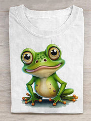 Unisex Cute Frog Art Illustration Print Casual T-Shirt