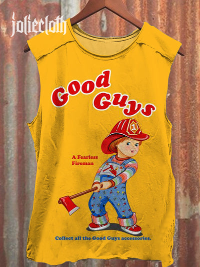 Unisex Good Guys Vintage Art Illustration Printed Casual Tank Top