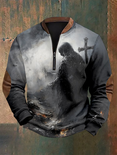 Men's Vintage Skull Cross Print Sweatshirt