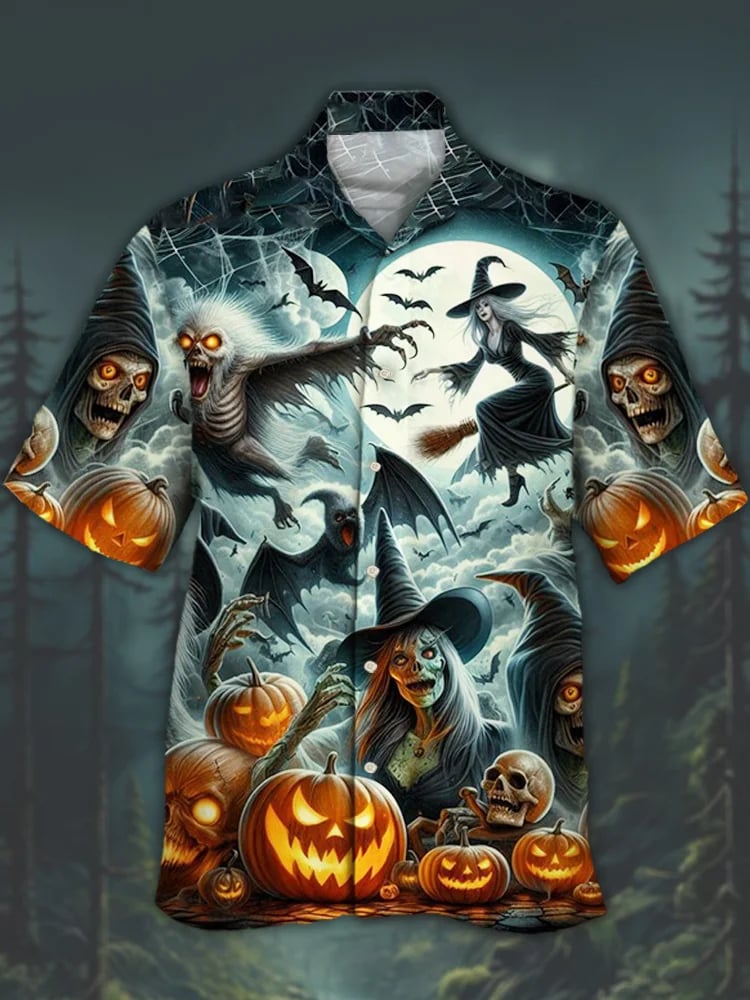 Men's Halloween Fun Horror Painting Short Sleeve Shirt