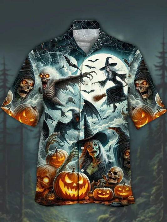 Men's Halloween Fun Horror Painting Short Sleeve Shirt