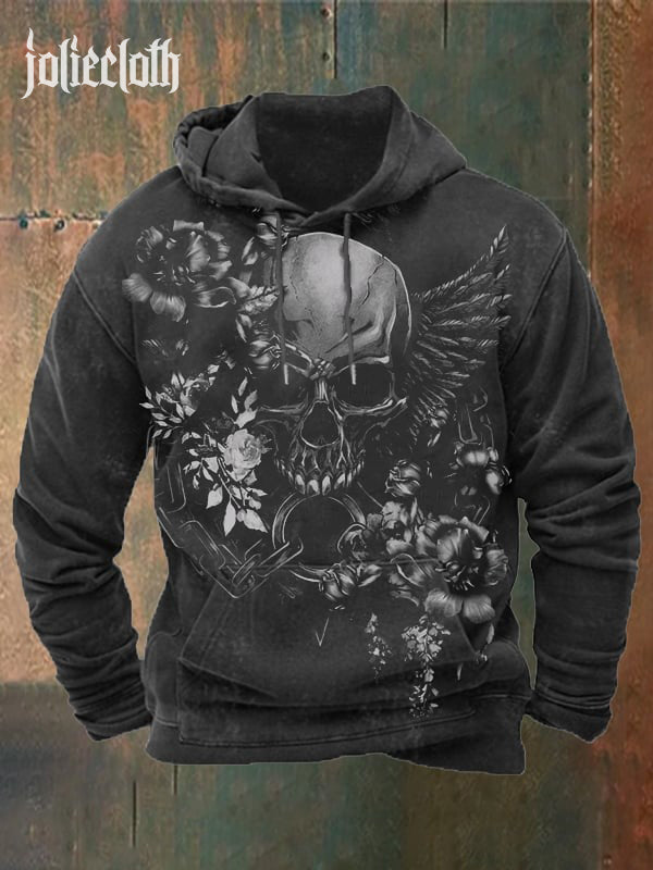 Man's Outdoor Vintage Skull Print Hoodie