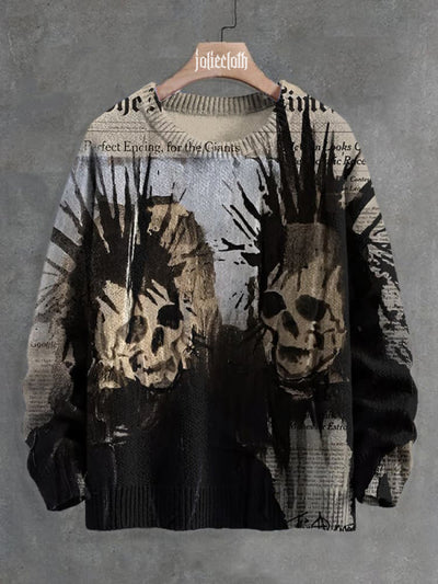 Men's Personality Skull Punk Halloween Print Knit Sweatshirt