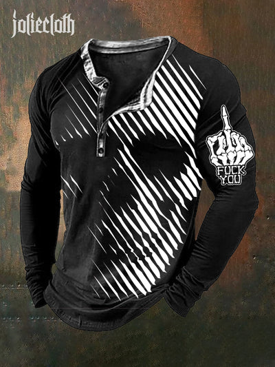 Men's Retro Punk Skull Print Casual Long Sleeve T-Shirt