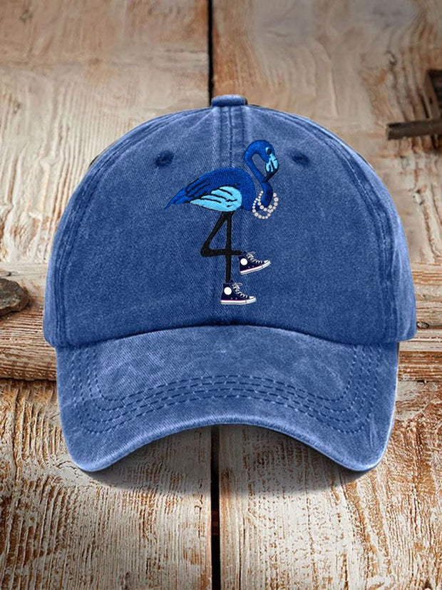 Pearl Necklace Canvas Shoes Blue Flamingo Print Hat