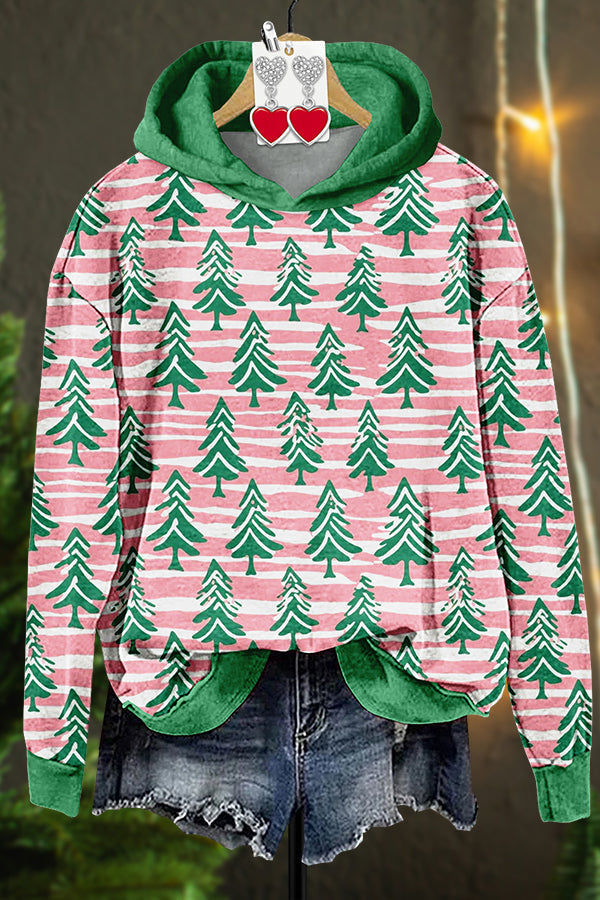 Contrast Christmas Tree Print Hoodie