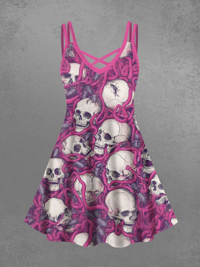 Women's Skulls Worms Print Crisscross Cami Dress