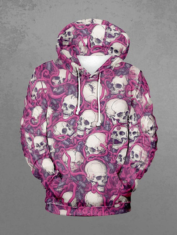 Men's Skulls Worms Print Pullover Long Sleeves Hoodie