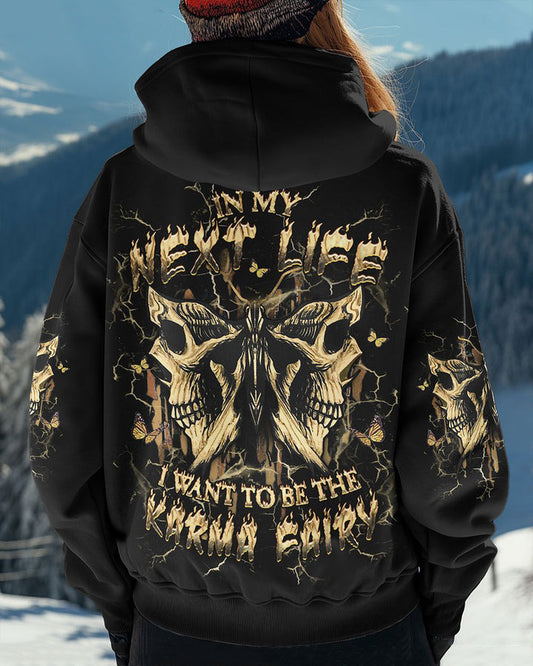 Unisex Fsiry Skull Butterfly Illustration Print Hoodie